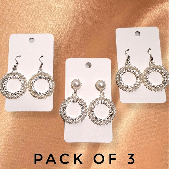 Faux Pearl Earrings Pack of 3 Wholesale, Pearl Jewelry Women Starter Boutique - Picture 2 of 5